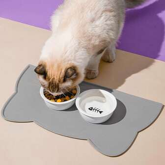 1pc Silicone Pet Food Mat, Waterproof Anti-Slip Anti-Spill Pet Feeding Mat, Cat Shaped Placemat For Indoor Pet Food