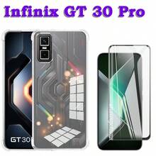1 Set Infinix GT 30 Pro Screen Tempered Glass Film + Infinix GT 30 Pro Privacy Tempered Glass Screen Protector + Transparent Corners Anti-Fall Phone Case - Transparent + Tempered Film - View 2