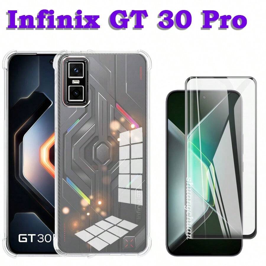 1 Set Infinix GT 30 Pro Screen Tempered Glass Film + Infinix GT 30 Pro Privacy Tempered Glass Screen Protector + Transparent Corners Anti-Fall Phone Case