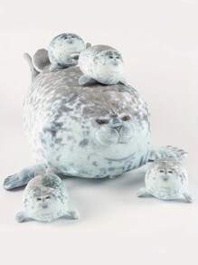 40厘米/15.74英寸 海豹抱枕毛绒玩具 妈妈和四个孩子 海豹毛绒动物毛绒玩具 3D新奇海狮公仔毛绒玩具枕头 送给孩子的女孩装饰创意礼物 送给孩子的生日派对 家庭女孩房间装饰游戏收藏品 - 灰色 - 查看 1