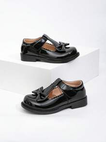 1 Par de Sapatos Planos Princesa de Couro Envernizado com Laço para Meninas, Sapatos Campus
