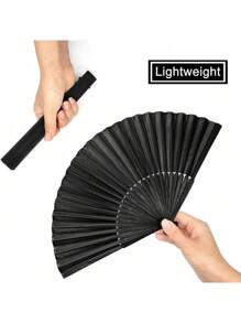 Personalized Black Classic Folding Hand Fan, Solid Color Versatile Flat Plastic Ladies Folding Fan Folding Fan Dancing,Hand Fan(For Women) Large Folding Fan Retro Folding Fan Decorative Fan Home Decoration Graduation Fans Fan. Suitable For Daily Use