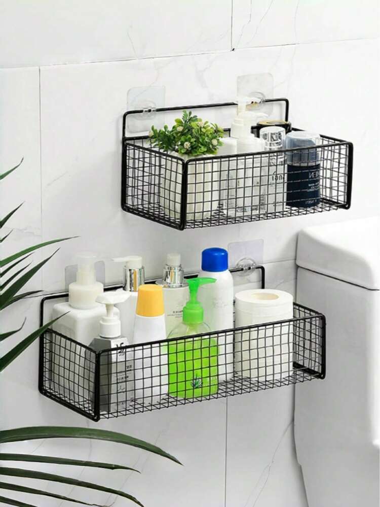 1/2 件壁挂式收纳架，免孔无钻收纳篮，多功能收纳篮，无孔设计，低致敏金属，适用于浴室和厨房收纳，非常适合洗发水、肥皂和必需品，浴室收纳和收纳 - 彩色 - 查看 5