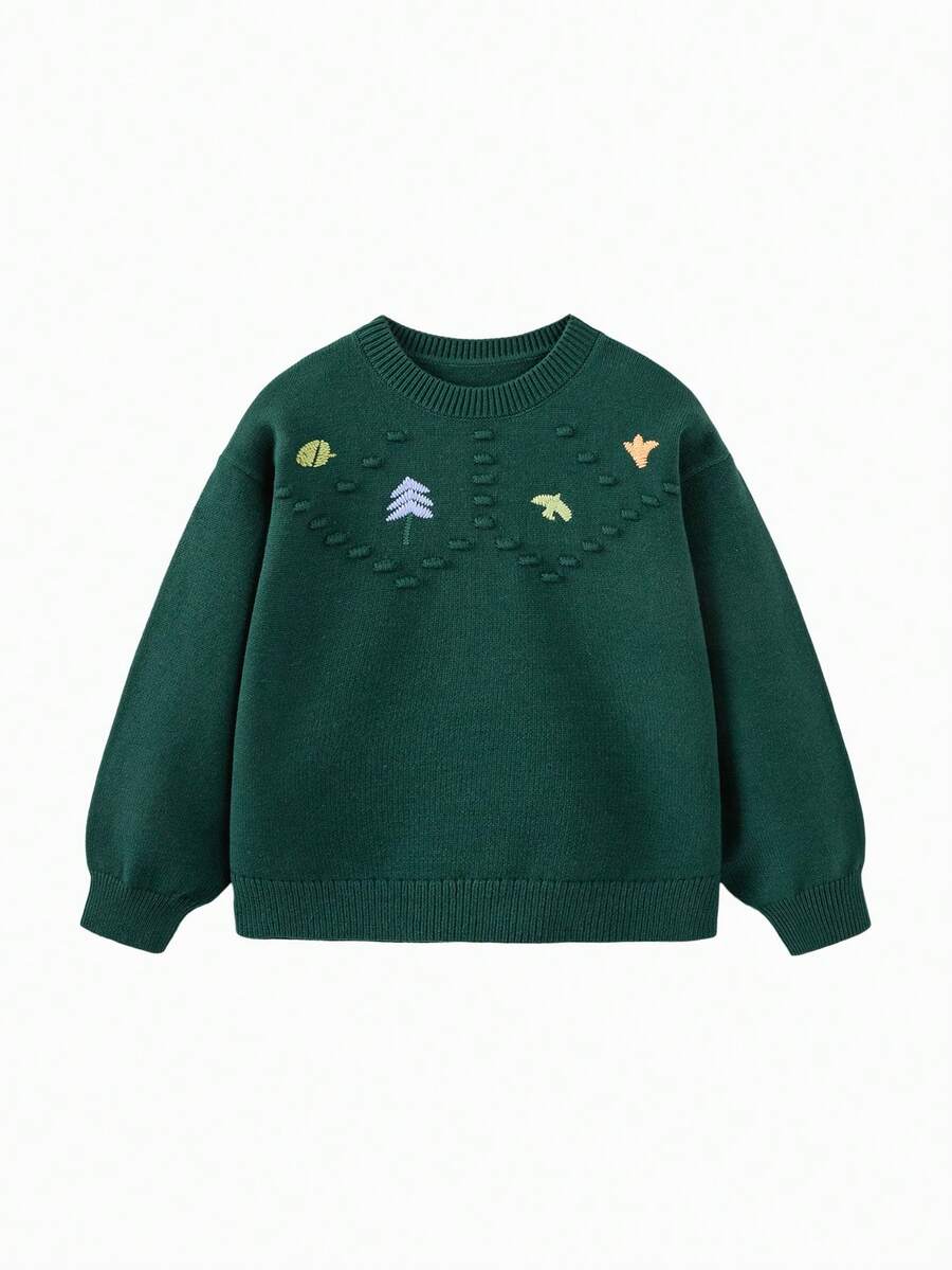 mini bala Young Girl Cute Knit Sweater 2025 Autumn Warm Soft Pullover - Dark Green - View 1