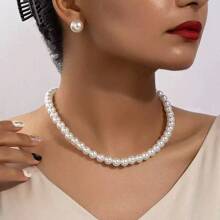 4pcs/Set Korean Ins Style Faux Pearl Earrings, Bracelet, Necklace Jewelry Set, Vintage Minimalist Clavicle Chain For Women