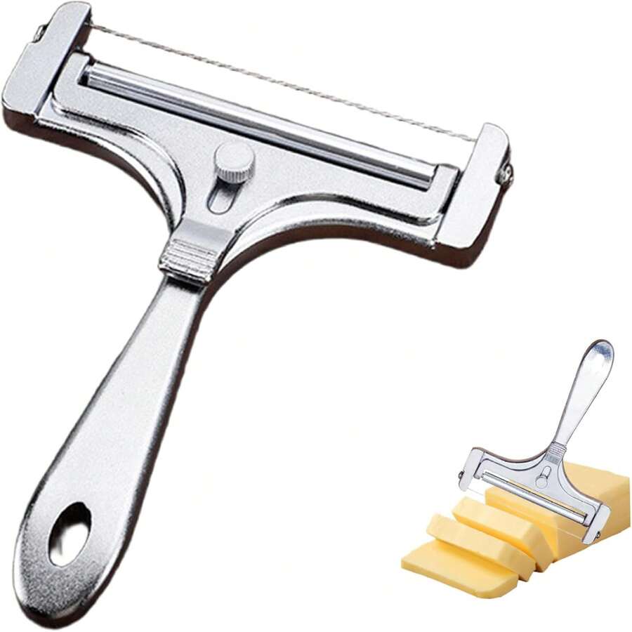 Adjustable Cheese Slicer – Stainless Steel Wire Cutter For Perfect Thin/Thick Slices, Ergonomic Handle For Hard & Soft Cheeses - Silver 1pc - View 1