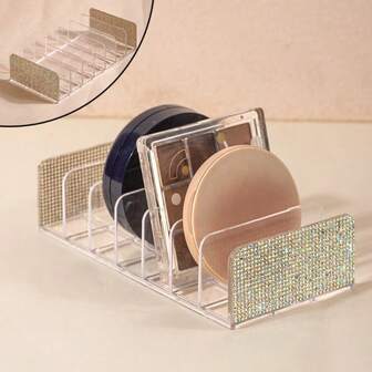 1件装透明亚克力七格化妆品收纳架钻石底妆腮红展示架家用桌面浴室抽屉式护肤品隔断盒