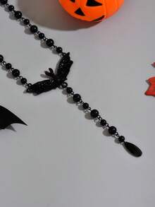1 件万圣节串珠流苏哥特式蝙蝠朋克风格长吊坠 Y 型项链 - 黑色 - 查看 4