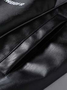 New Motorcycle Leather Jacket Men, Color Block Racing Coat Jackets, Loose Fit Brand,Fleece,Winter - Black - View 8