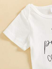 Mono de manga corta con cuello redondo y estampado de letras de Acción de Gracias para bebés y niñas - Blanco - Ver 5