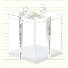 1个8英寸/10英寸透明蛋糕盒，透明盖白底蛋糕盒，生日派对烘焙蛋糕包装盒，带丝带的塑料盒 - 彩色 - 查看 7