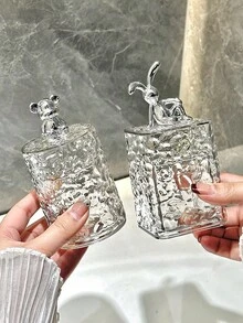 1pc Compact Chic Luxury Transparent Gray Bear Design Cleaning Swab Holder Box, Multi-Purpose High-End Creative Living Room Toothpick/Swab Storage Box, Delicate And Lightweight - Multicolor - View 7