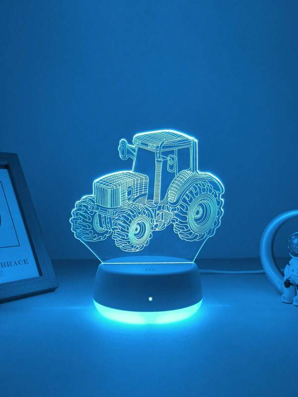 1 pièce Lampe de nuit 3D en forme de tracteur de dessin animé avec dégradé de 7 couleurs, lampe de chevet alimentée par USB avec base lumineuse et interrupteur tactile, convient pour la décoration de la chambre, du bureau, du salon, Noël, Thanksgiving, remise des diplômes, cadeau d'anniversaire