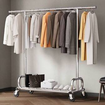 Heavy Duty 450 Lbs Capacity Clothing Rack With Shelves, Garment Rack, Adjustable Rolling Clothes Rack(45.6670. 86" Length, 6468" Height) With Storage Shelf Silver