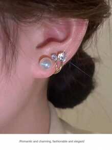 1 Pair Women's Mermaid Pearl Stud Earrings, New Dual-Wear Design With Rhinestones, Bridal Earrings