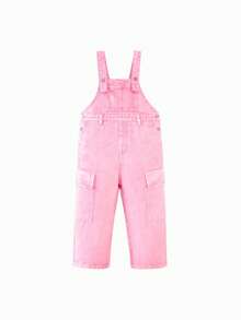 mini bala 女童柔软牛仔背带裤2025春季甜美休闲裤 - 粉紅色調 - 查看 4