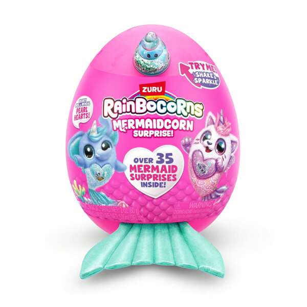 ZURU Rainbocorns Meerjungfrauenhorn, Meerjungfrau Überraschungen Blindbox, Sammlerstück Plüsch, Kuschel Plüsch Stofftier, Überraschungsei, Aufkleber, Zaubersand & Seifenblasen Mischung, für Mädchen ab 3 Jahren (zufällig)
