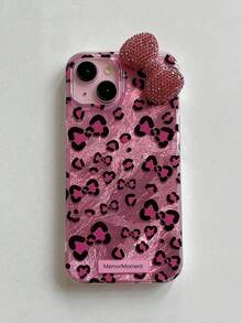 1pc Luxury Rhinestone Leopard Print Bow Phone Case Compatible With 1616 Plus 16 Pro Max 15 14 13 12 11 Pro Max Cute Bowknot Shockproof Cases Waterproof Anti-Fall Scratch Resistant - Hot Pink - View 4