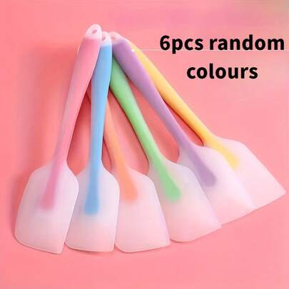 6pcs Large Solid Color Silicone Spatula Set For Stirring Scraping Serving And Flipping Kitchen Baking Tools Multifunctional Solid Color Butter Spat Cake Baking Gadgets