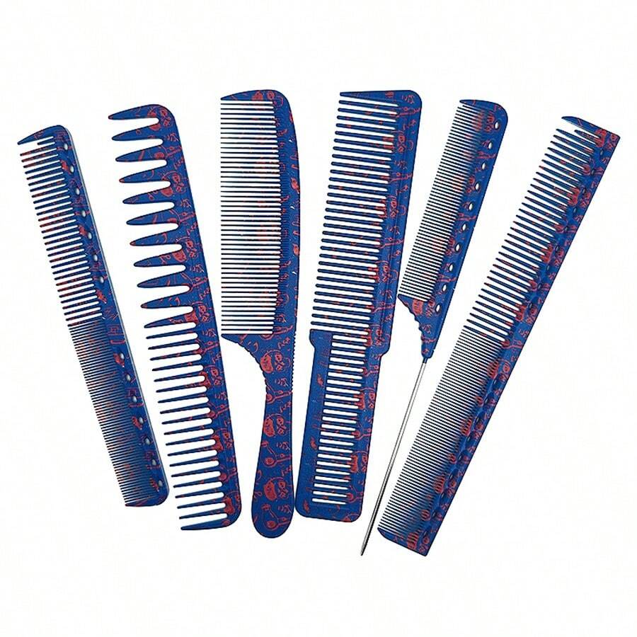 6 件套理发梳，沙龙专业理发梳，带凹槽的理发顺发梳，返校、旅行度假必备品，女士发饰 - 彩色 - 查看 1