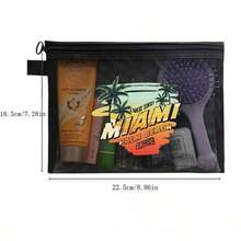 ​​MIAMI SUNSET Mesh Drawstring Bag - Vibrant Palm Beach Florida Themed Organizer For Travel & Beach Essentials | Lightweight Breathable Storage Pouch With Tropical Sunset & Palm Tree Design - Perfect For Swimwear, Sunglasses & Vacation Must-Haves - Black - View 9