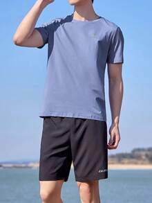 CAMEL CROWN Men's Short-Sleeved T-Shirt Summer Thin Breathable Quick-Drying T-Shirt Outdoor Sports Tops - Rock Blue - View 3
