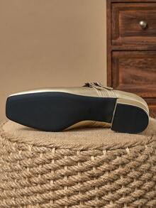 MonaNise 女士3厘米布面包跟黑色时尚百搭玛丽珍低跟粗跟优雅平底鞋，另有藏蓝色、咖啡色、酒红色可选 - 金色 - 查看 7