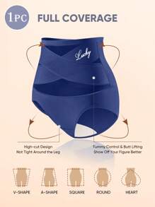 MEIYATING 1pc High Waist Breathable Mesh Cross Tummy Control Seamless Triangle Women Panties, Shapewear - Blue - View 5