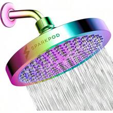 SparkPod Cabezal de regadera -Lluvia de alta presión -Diseño cromo moderno y lujoso -Instalación sencilla sin herramientas -El reemplazo ajustable perfecto para los cabezales de regadera de tu baños - ‎Arcoíris radiante - 6" Round - Ver 12