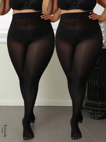 【DazzleLegs】2条装80D魔幻闪亮连裤袜，高弹力加大码女士不透明连裤袜，性感连裤袜，适合圣诞节穿着，承重可达300磅，舒适保暖 - 黑色 - 查看 1