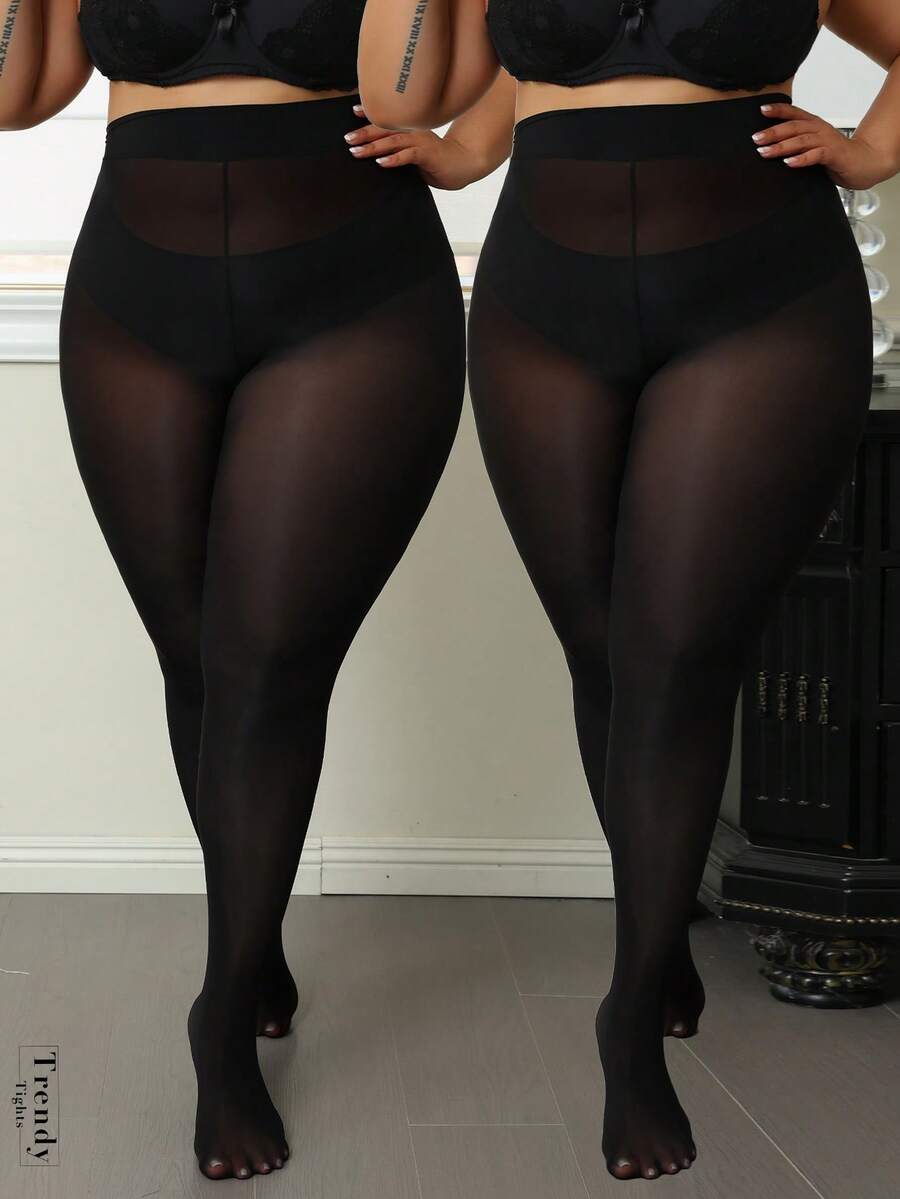 【DazzleLegs】2条装80D魔幻闪亮连裤袜，高弹力加大码女士不透明连裤袜，性感连裤袜，适合圣诞节穿着，承重可达300磅，舒适保暖 - 黑色 - 查看 1