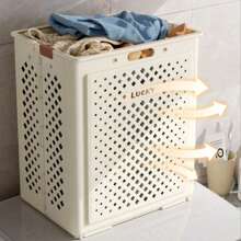 Minimalist White Foldable Laundry Basket, Large Capacity, Waterproof, Bathroom Storage Organizer. Silent Wheels, Smooth Rolling Casters. Soft Oatmeal Color