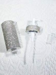 1 件可再填充 200 毫升水钻镶嵌乳液分配器泵瓶，奢华闪亮风格，无缝圆柱形，带全水钻图案