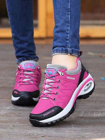 Women's Thick-Soled Air Cushion Hiking Shoes, Outdoor Casual Plus Size Sneakers For Middle-Aged And Elderly Mothers, Leather Upper Waterproof Non-Slip Professional Trekking Shoes, Lightweight Comfortable Outdoor Travel Walking Sports Shoes