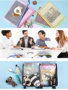 A4 Files Folder 5pcs Zip Lock Mesh Document Files Plastic Wallet Folder For School Office Home Homework Travel Storage,For School Supplies,Back To School - Multicolor - View 5