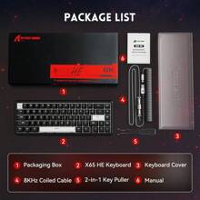 ATTACK SHARK X65 HE 机械键盘，8kHz 轮询率，0.01mm 可调触发，0.125ms 延迟，可热插拔 RGB 背光 PBT 键帽，防鬼键，有线磁吸游戏键盘，带编织线缆 - 彩色 - 查看 10