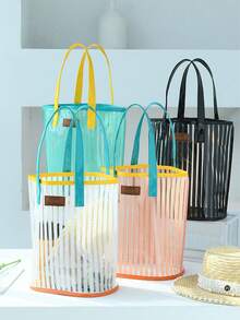 Transparent PVC Tote Bag, Waterproof Large Beach Bag, Clear Handbag, Makeup Bag, Shopping Bag, Jelly Bag, Gift Bag, Shoulder Bag, Party Bag, Wedding Birthday Party Gift Bag, Craft Tote Bag, Party Gift, Birthday Decor, Party Gift Decor, Wedding Decor, Party Supplies, Fashion Waterproof Bag Make Up Bag Makeup Pouch Cosmetic Bag Toiletry Bag Wash Bag Travel Essential Cruise Essential Vacation Essentials For Men Women Travel Containers Holiday Essential Gifts For Women - Multicolor - View 3