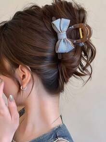 Hair Clips 1pc Fashionable Versatile Denim Bow Hair Clip - Stylish Black Fabric Accessory, Multifunctional For Parties And Birthdays, Ideal For Mother's Day Gift, Suitable For Any Occasion, Exquisite Gift For Girls And Best Friends Hair Accessories Elegant Claw Clips, Bow Accessories, School Stuff, College Autumn Accessories Fall Winter For Vacation Outfits Woman Summer Beach,Travel,Party - Multicolor - View 2