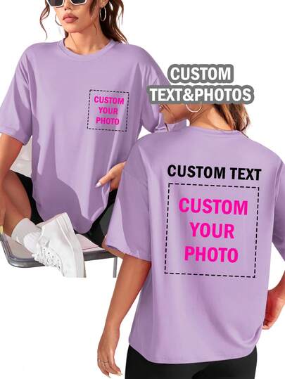 Regalo personalizado personalizado, camiseta de mujer personalizada, parte delantera y trasera con patrón personalizado, agrega tu foto (patrón/logotipo/retrato familiar/selfie/mascota/foto de pareja), la parte trasera puede agregar texto y foto, elige tu texto favorito, diseña tu exclusiva camiseta impresa personalizada, regalo para tu novia.