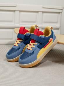 1 Pair Children's Mid-Top Sports Shoes, PU Leather Casual Running Shoes, Easy Slip-On , Lightweight Non-Slip Breathable Comfortable, Fashion Patchwork Color, Suitable For Boys And Girls - Blue - View 9