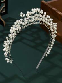 1 件女士时尚串珠手工垂直皇冠头带，欧美新娘皇冠头饰 - 銀色 - 查看 4