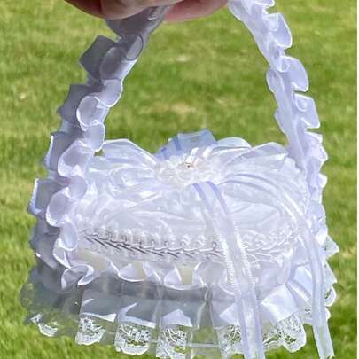 1 件手工制作的浪漫心形花篮戒指盒，白色新娘伴娘玫瑰花篮架，结婚戒指收纳盒，婚礼装饰（不含戒指），情人节、圣诞节、母亲节礼物