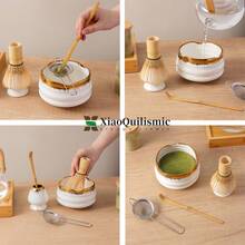 Set de 5 piezas de estilo japonés para Matcha, incluye soporte para batidor de Matcha, batidor de Matcha de bambú, tazón con pico, cuchara tamizadora de Matcha, regalo para amantes del Matcha (disponible en rosa, amarillo, blanco)