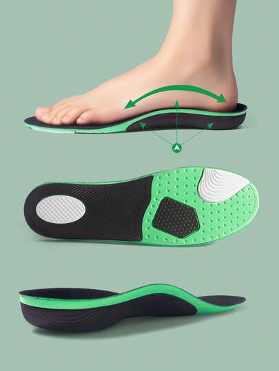 1 Pair Shock-Absorbing Arch Support Full-Length Insoles, Bounce Back, Sweat-Wicking, Odor-Resistant, Firm Support For Outdoor Sports