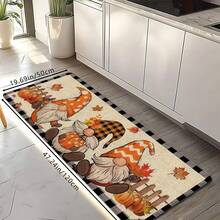 1 pieza Felpudo con estampado de gnomo y girasol para Acción de Gracias, felpudo suave antideslizante y absorbente lavable a máquina para piso de cocina, felpudo acogedor y festivo para entrada, decoración del hogar rectangular de pelo corto para sala de estar, dormitorio, cocina, lavandería, baño