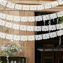 13.4ft White Large Plastic Mexican Party Banners Carnival Party Decorations, Wedding Drapery Decoration, Senior Hollow Pattern Pull Banner, Mexican Carnival Hanging Banner, Baby Shower Family Decorations Gifts - White - View 2