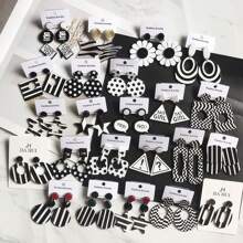 4/2pcs Simple Personality Black & White Polka Dot Acrylic Earrings For Women, Lightweight, Fashionable, Hypoallergenic, Suitable For Work, Beach, Street Style, Party, Holiday, Daily Wear, Back To School Season