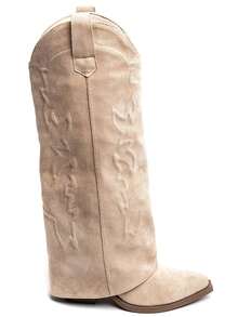 Bottes élégantes Bout Pointu Avec Détail Laçage à Talon Avec Fente Latérale - Beige - View 5