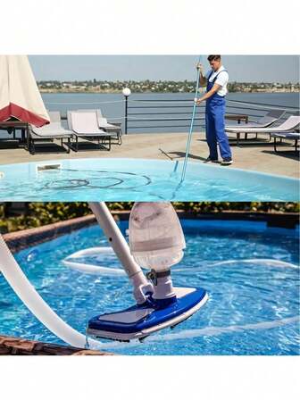 1pc Heavy-Duty Manual Pool Vacuum Head Attachment For Inground & Above Ground Pools | Butterfly-Shaped Handheld Design With Brush & Leaf Suction, Blue Plastic Professional Pool Cleaning Tool For Efficient Debris Removal, Pool Vacuum Cleaner