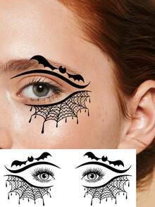 10Pcs Eye Tattoo Stickers, Halloween Series, Black Bat Spider Web Black Cat Halloween Element Designs, Waterproof Realistic Temporary Face And Eyelid Makeup Tattoos, Suitable For Parties - Multicolor - View 7